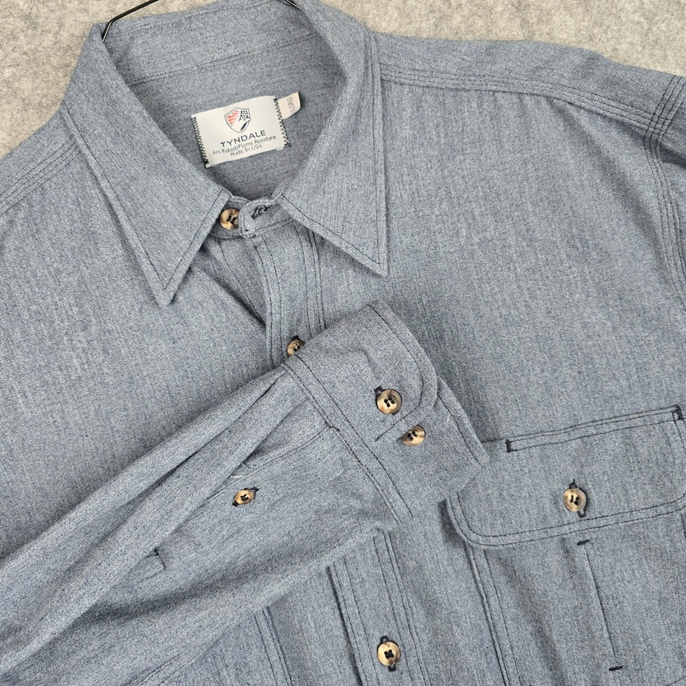 Tyndale FR Flame Resistant Work Shirt Men Large Blue Arc Rated Made in USA M120T